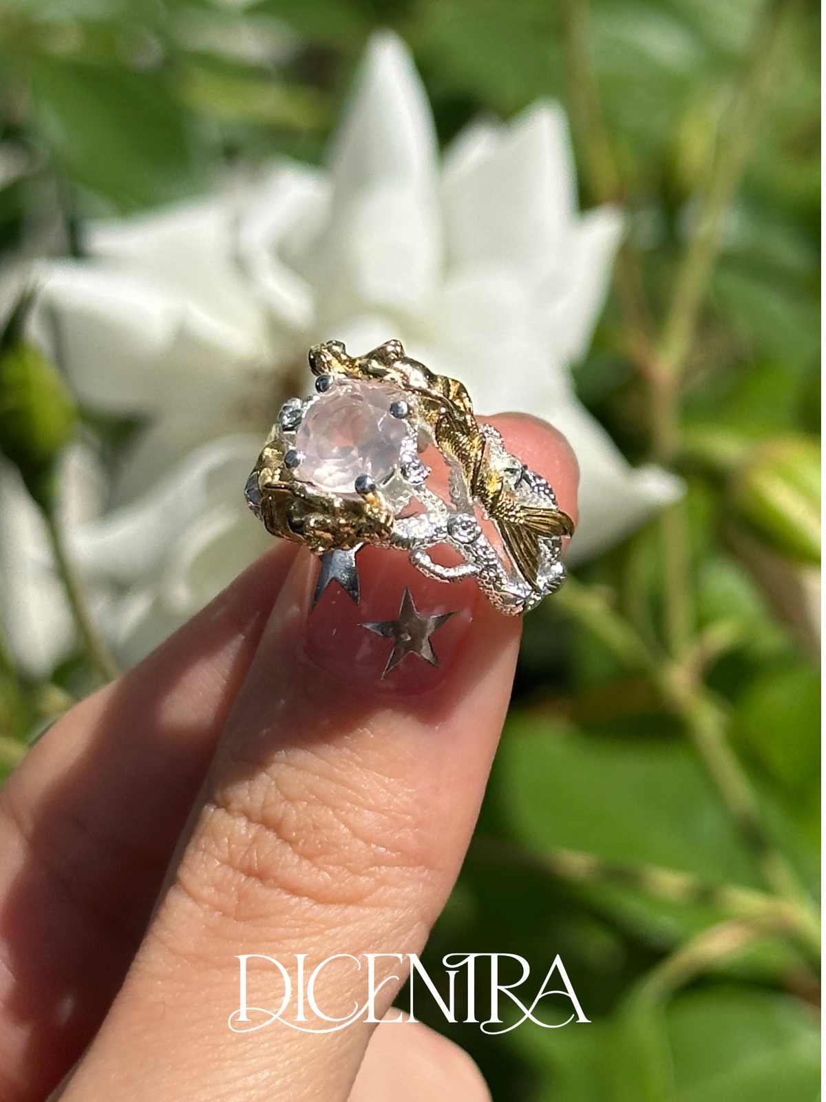 Anillo Sirena cuarzo rosa
