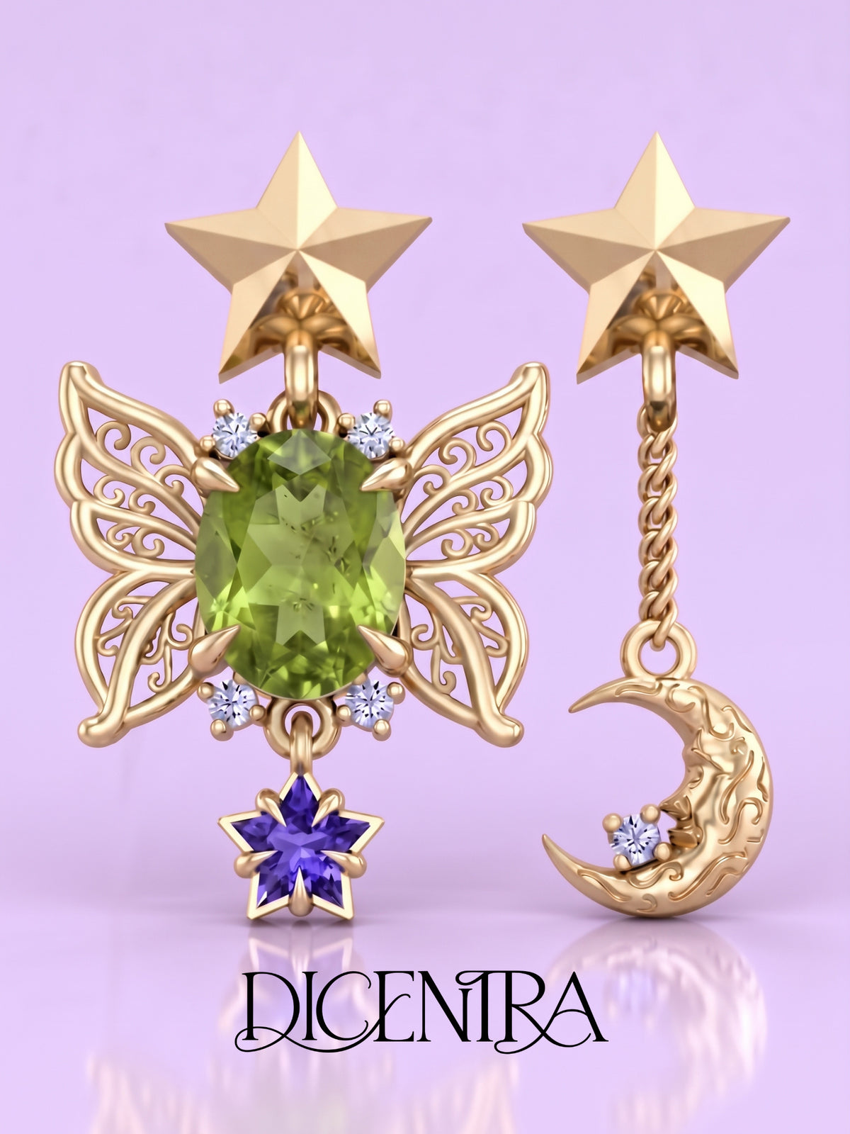 Aretes Mariposa (estrella de Tanzanita)