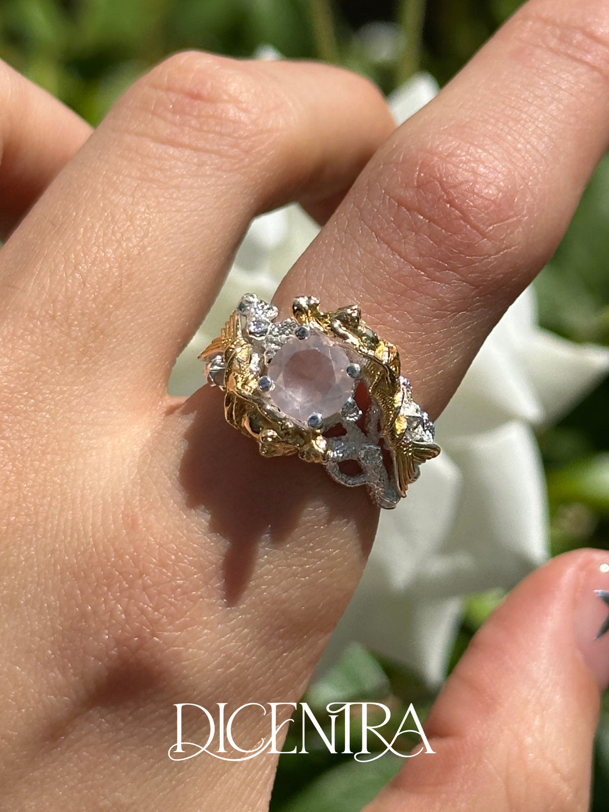 Anillo Sirena cuarzo rosa