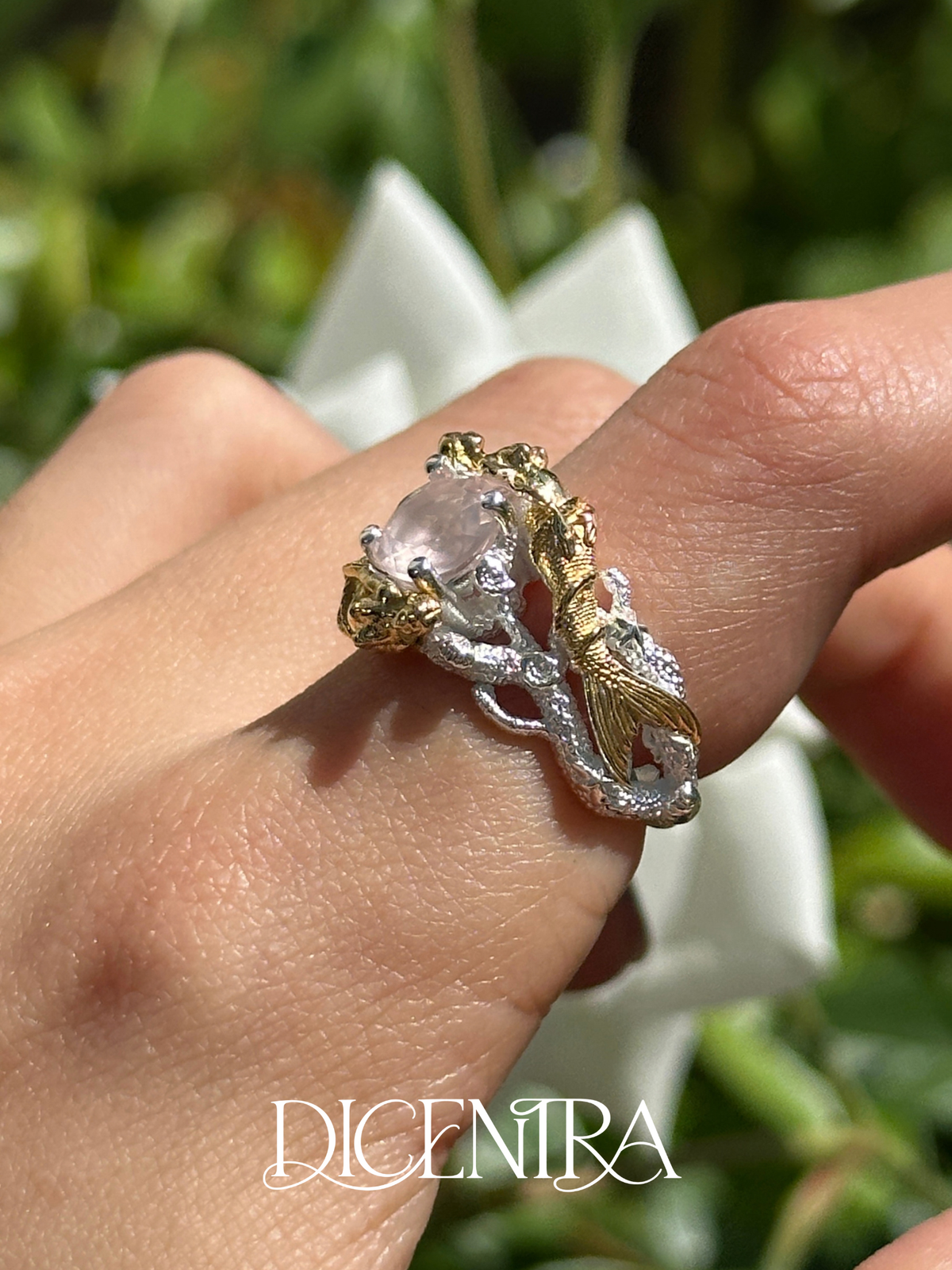 Anillo Sirena cuarzo rosa