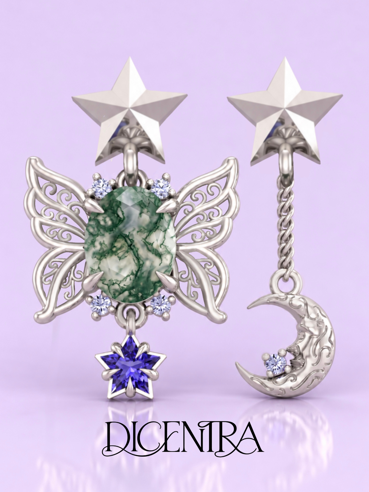 Aretes Mariposa (estrella de Tanzanita)
