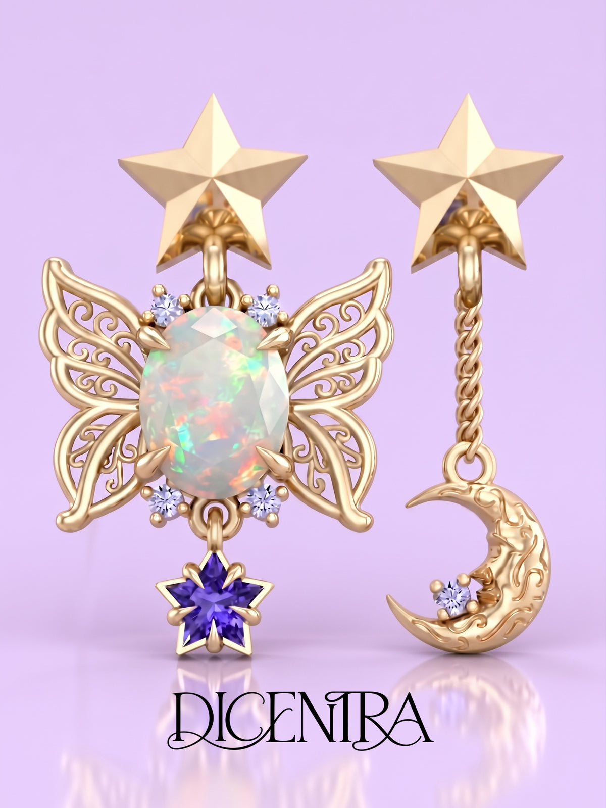 Aretes Mariposa (estrella de Tanzanita)